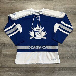 Vintage CCM Canada Hockey Jersey Youth Size XL Retro Blue White